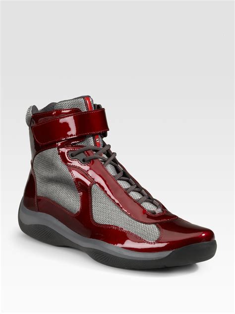 red and grey Prada sneakers